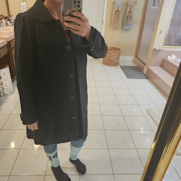 OBT Womens Large Black Old Navy Trench Coat - Picture 11 of 13